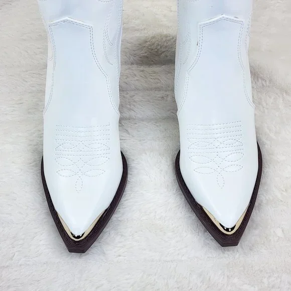 Tallas White Cowgirl Cowboy Ankle Boots Western Block Heels - Picture 5 of 7